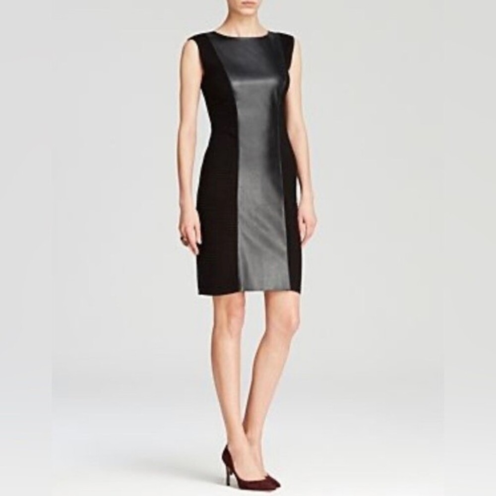 Spense leather panel black sheath dress size 4